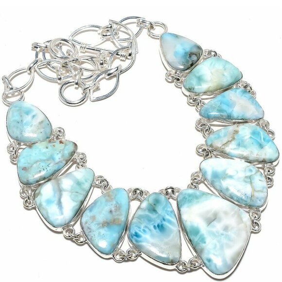 NEW - Caribbean Larimar Stone Sterling Adjustable Necklace - Picture 1 of 6